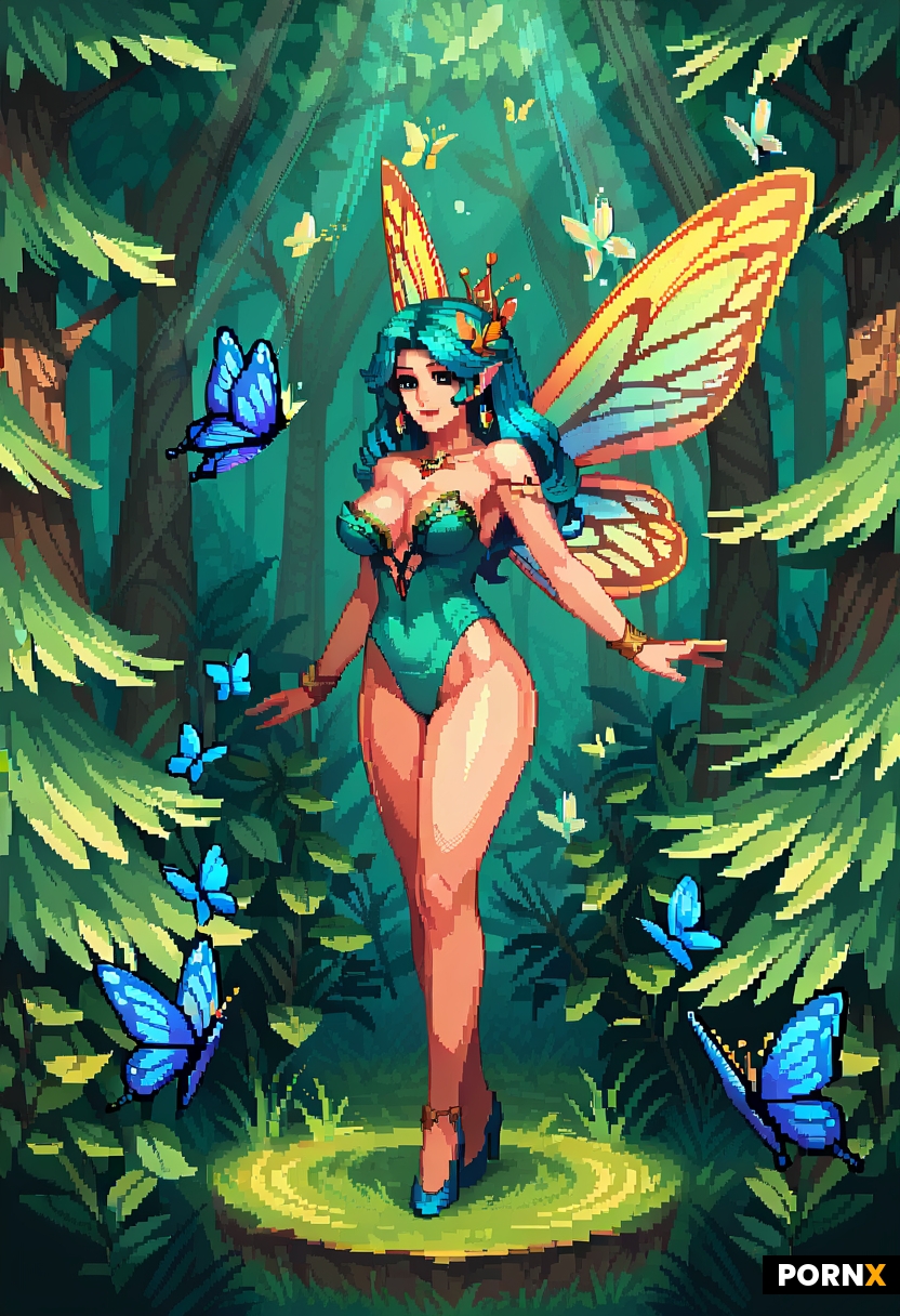 beautiful fairy with butterfly or dragonfly wings in the magic forest