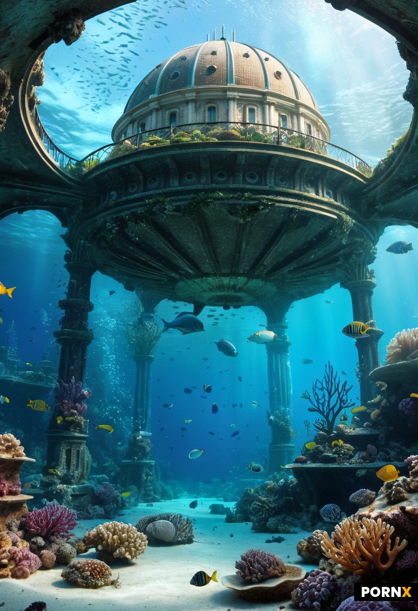 a beautifully enchanted underwater city with a giant dome over it