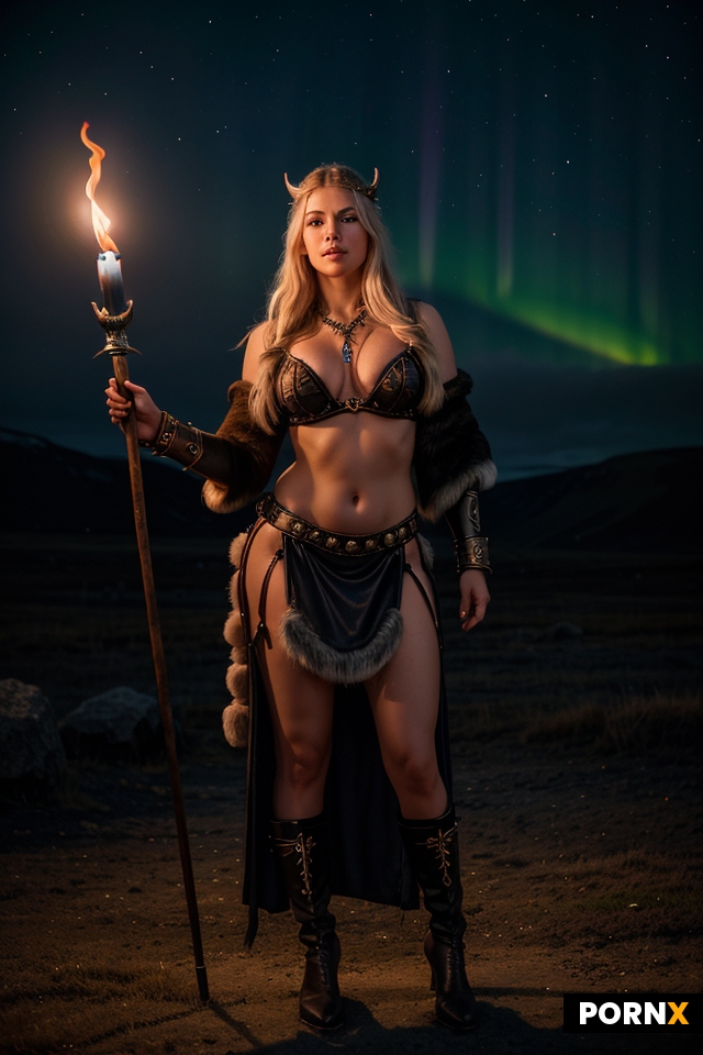 Realistic full-body image of a Viking priestess