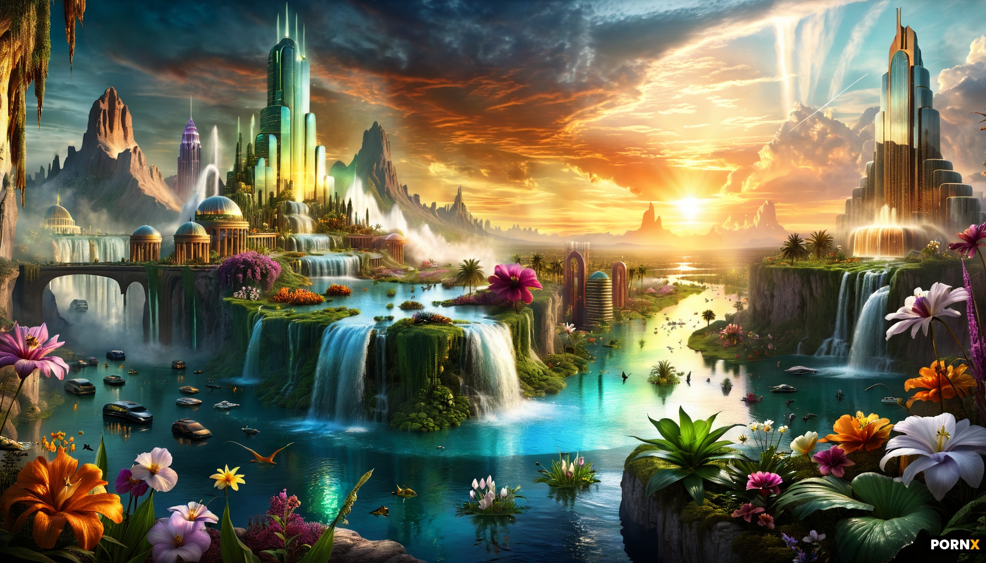 floating waterfall city