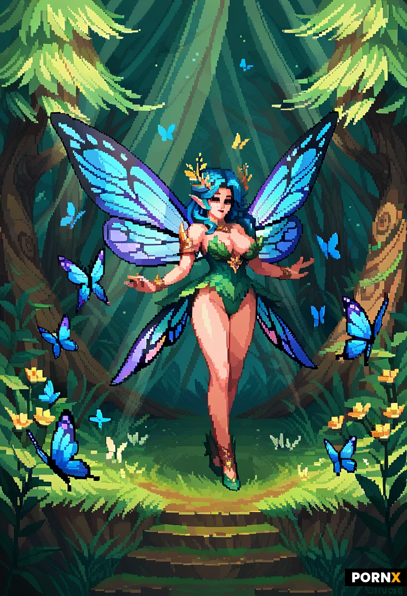 beautiful fairy with butterfly or dragonfly wings in the magic forest
