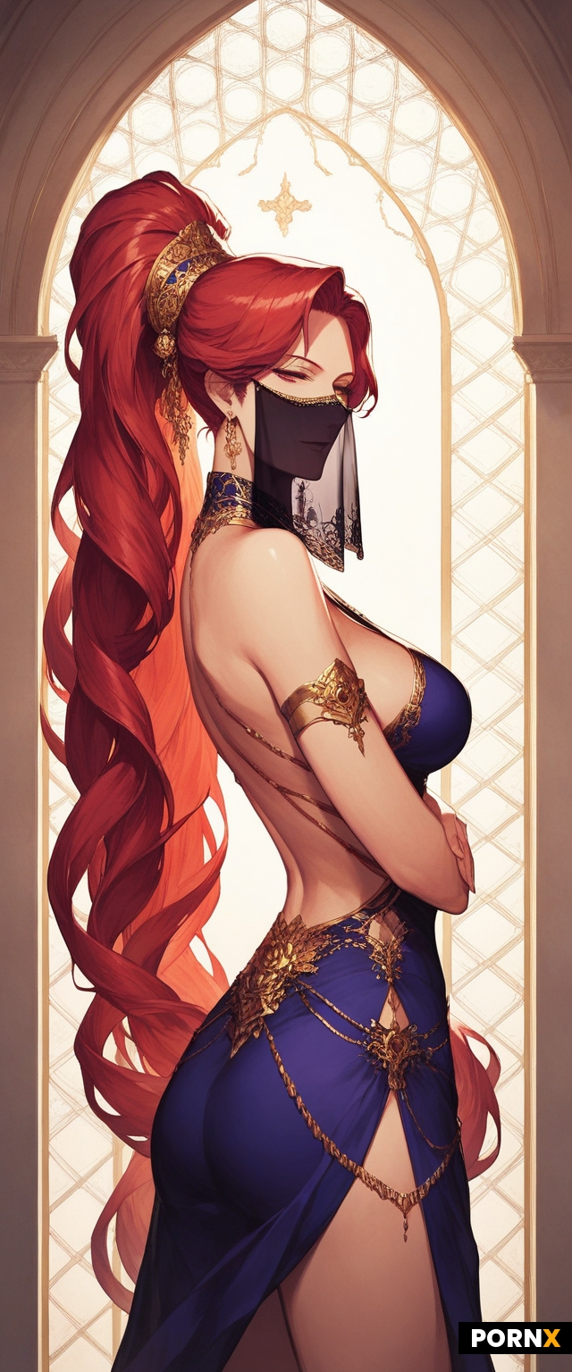 Beautiful red-haired anime woman