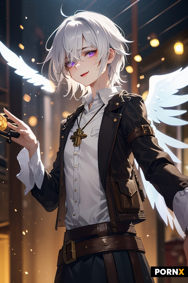 femboy proud and happy twink male engineer with long white hairs and extremely pale skin