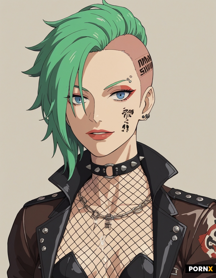 Green-haired 18-year-old punk with an undercut and small breasts shows her sweet