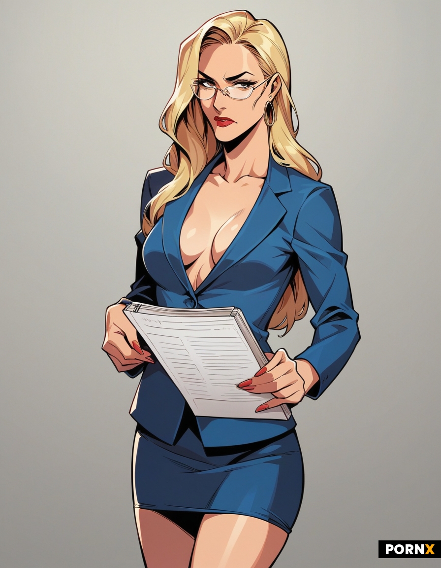 one 20-years-young naked woman secretary standing and holds an notebook