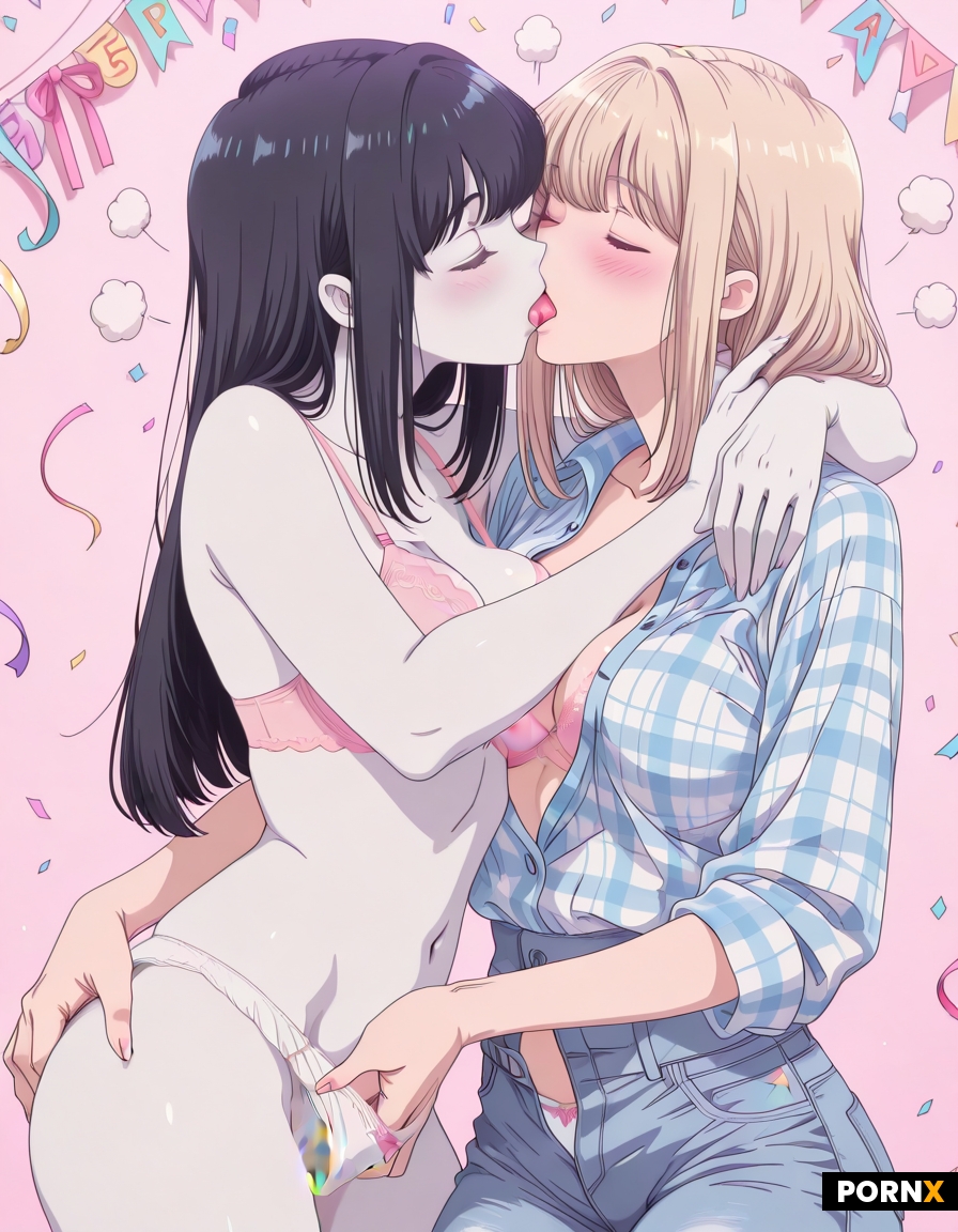 2 lesbian women kissing