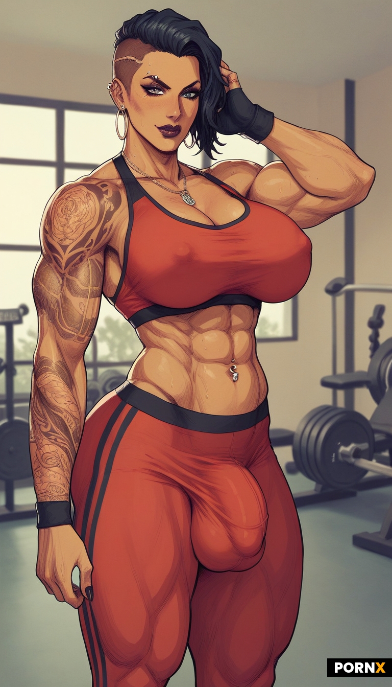 super sexy hot seductive super alpha dominant tattooed boss fitness trainer futanari with enormous m