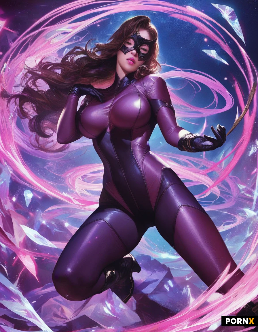 high defination, super realistic, cinematic light, japanese sentai heroine, pretty face, curved body, big breast, long hair, pink lip, tight bodysuit, boots, glowes, mask, background, street vally, detailed face, detailed eye, dynamic view