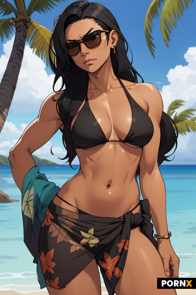 Fit Polynesian woman with medium black hair