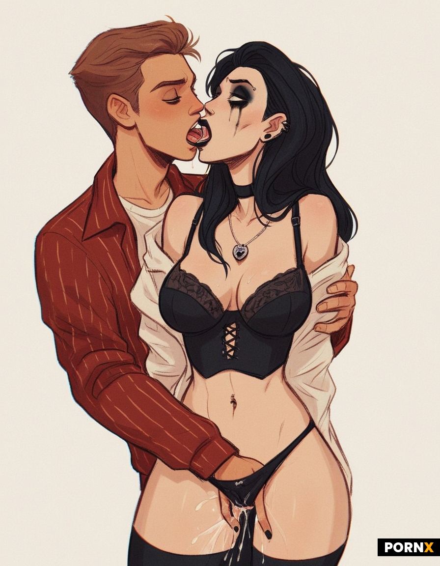 Two goth lesbians kissing and undressing