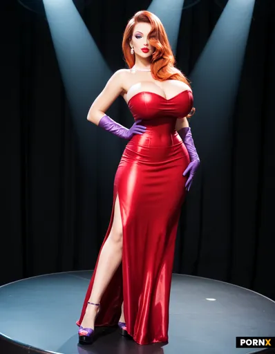 A beautiful classy redheaded woman is dancing on stage at a retro night club