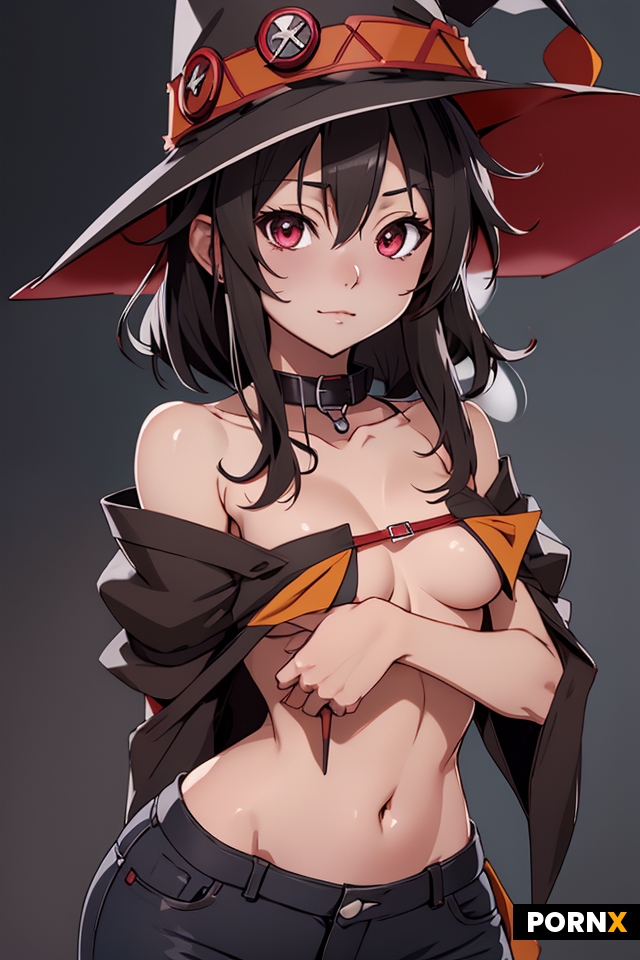 Konosuba megumin witch hat flat chest skinny collar bones