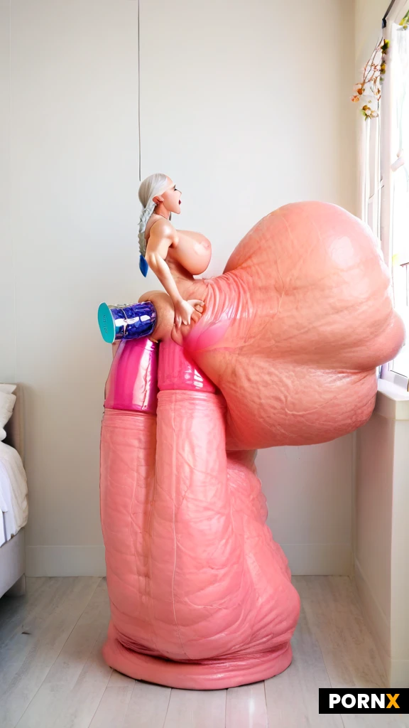 (one bimbo),(stunningly beautiful face), (seducing me), (Muscular:1.7),(platinum twin braids Hair),Blue eyes,(massive very saggy tits:1.5),(lean Hourglass figure)(puffy pussy), (oiled), (prolapsed anus:1.3) ,(naked:1.5),(insatiable),(sexy),platform stiletto shoes, (fucking gigantic anal dildo making stomach bulge:1.4), fingering, (gigantic dildos showroom:1.5)