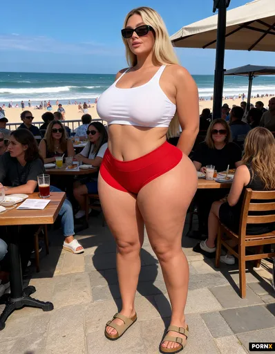 Crowded coastal cafe