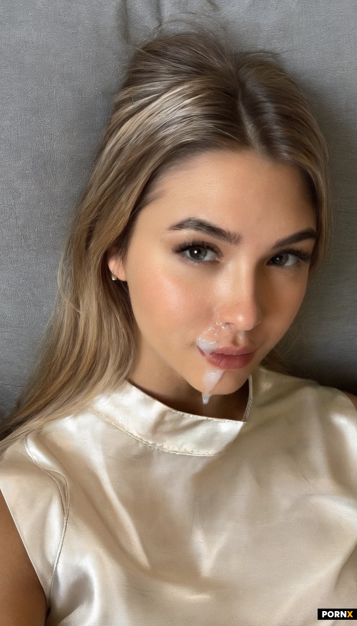 20 years old. wearing a silk top. cum on face, Perfect photo in 8K Resolution
