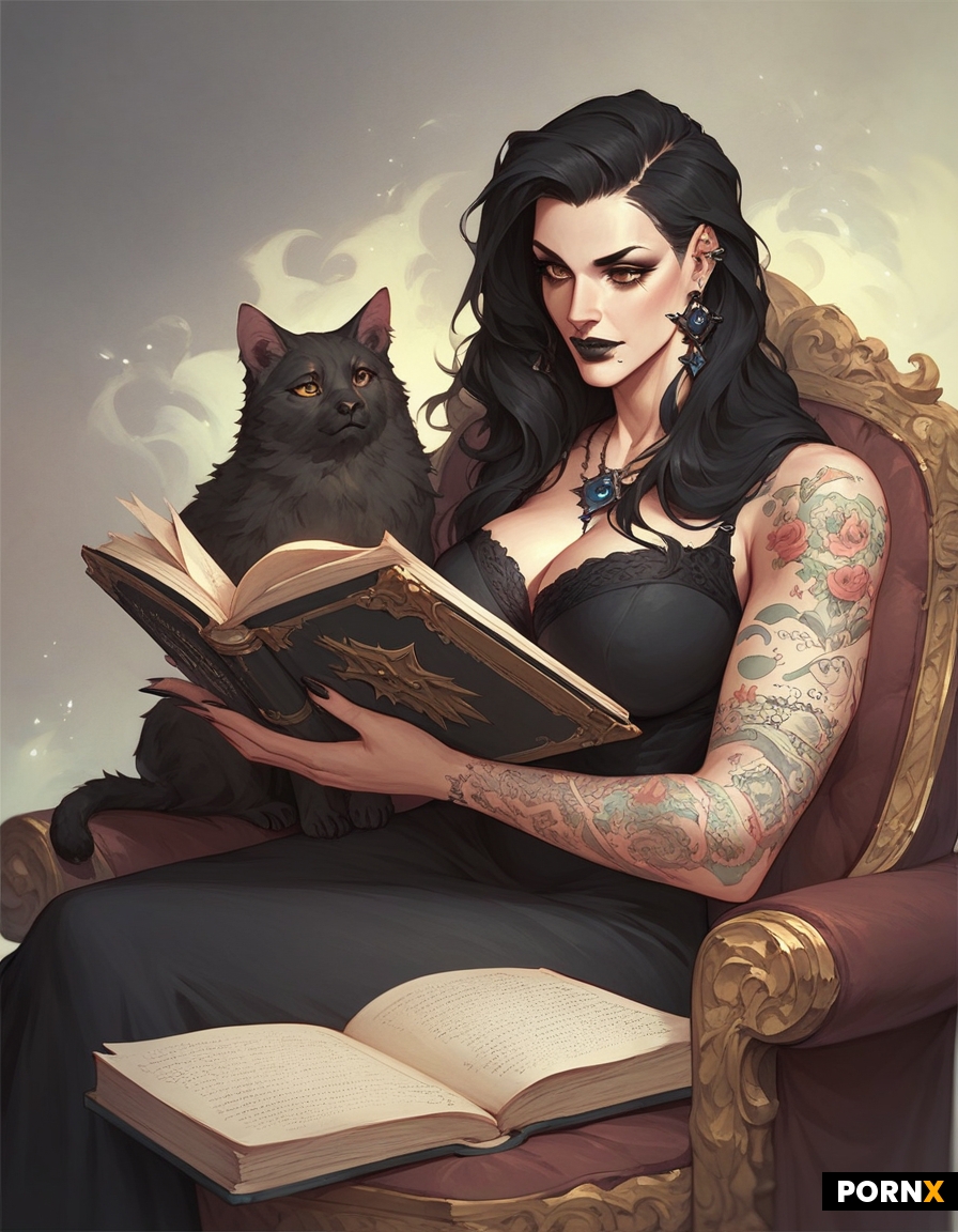 Plus sized gothic witchy woman with black hair
