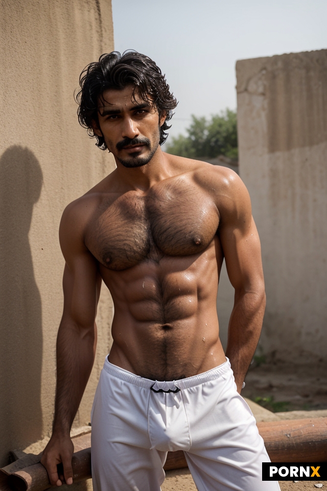 afghan man with very thin lean skinny slim body with body hair and sharp chin